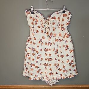 Urban Outfitters Ivory Floral Strapless Romper